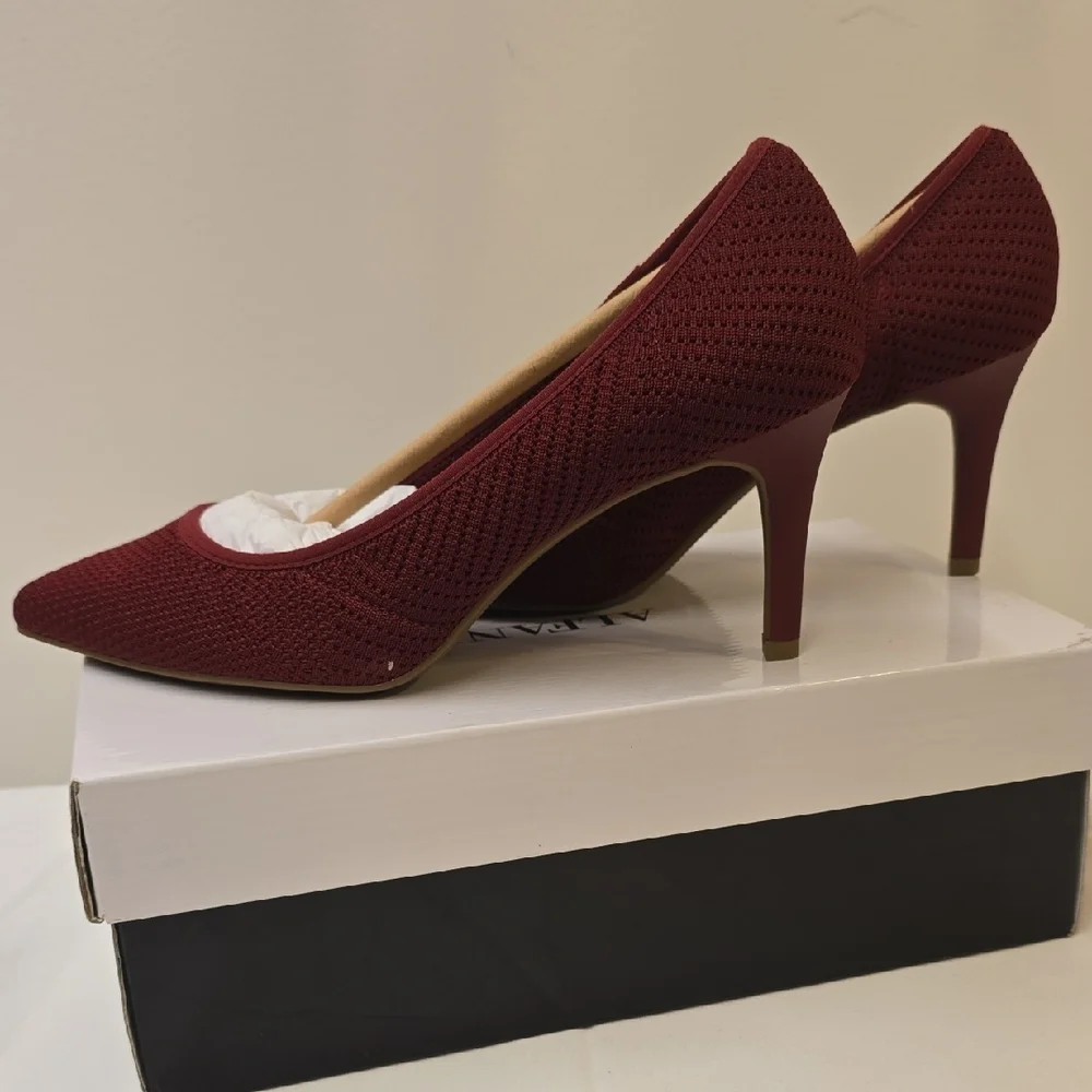 Alfani Scarlet Knit Pointed-Toe Pumps in Wine Red